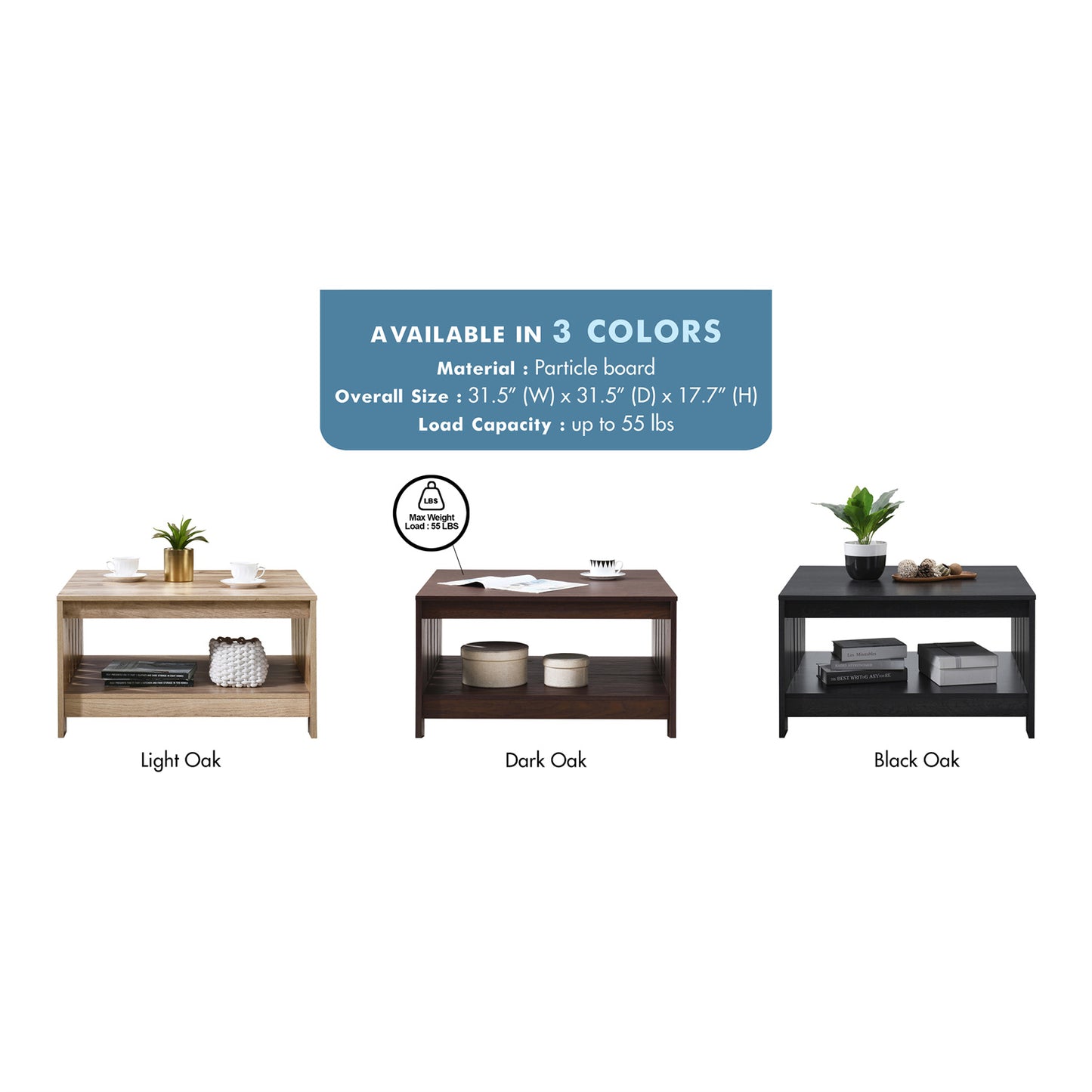 31.5 in. Farmhouse Square Coffee Table with Open Storage for Living Room