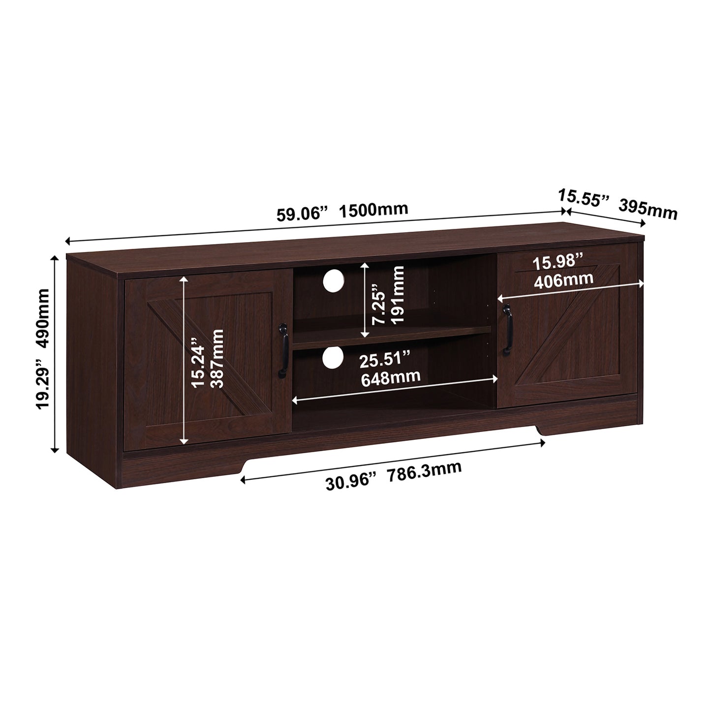 59 in. Farmhouse TV Stand For TVs Up To 59" with 2 Storage Cabinets, Wood Barn Door Media Television Console Table With Storage, Modern Entertainment Center For Living Room
