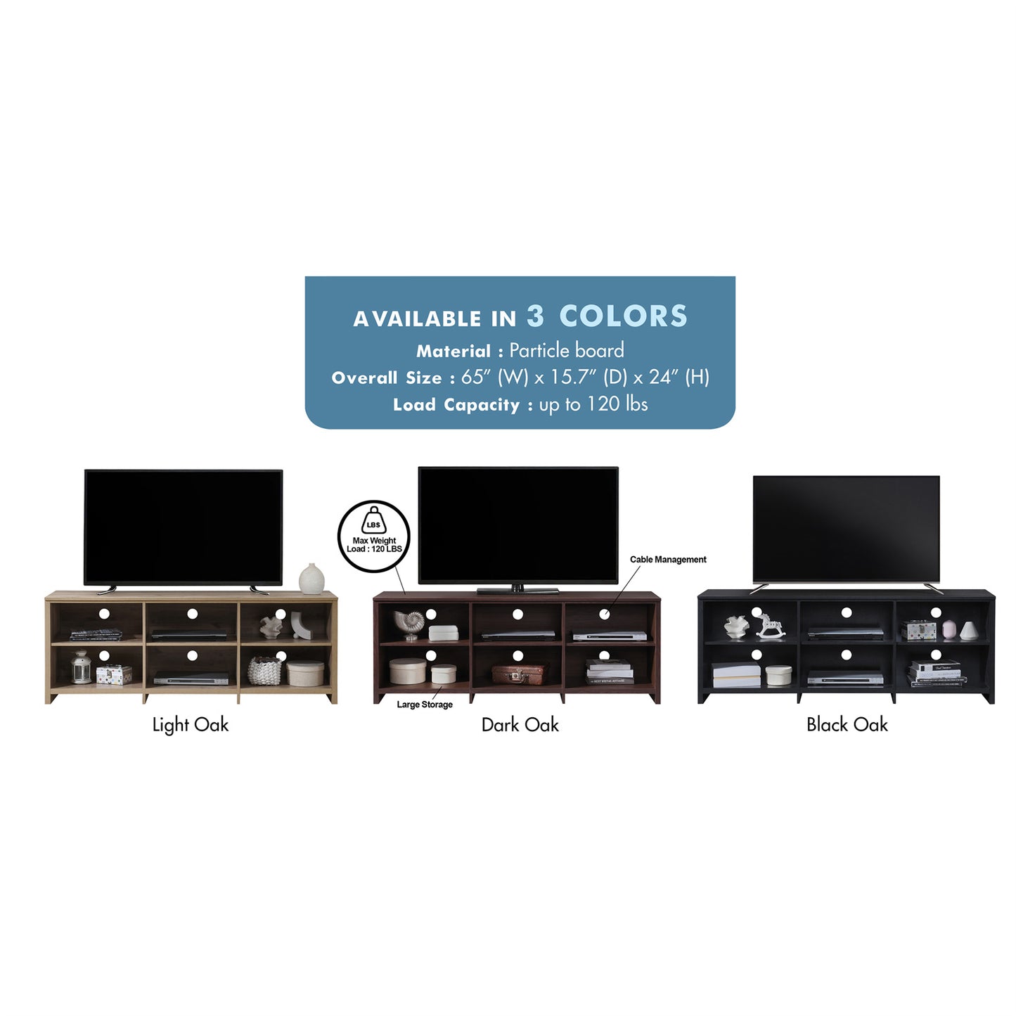 65 in. Modern TV Stand For TVs Up To 62" With 6 Open Shelves, Modern Entertainment Center With Storage, TV Console Table Media Cabinet For Living Room, Bedroom And Office