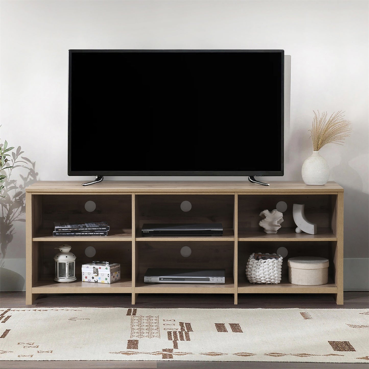 65 in. Modern TV Stand For TVs Up To 62" With 6 Open Shelves, Modern Entertainment Center With Storage, TV Console Table Media Cabinet For Living Room, Bedroom And Office