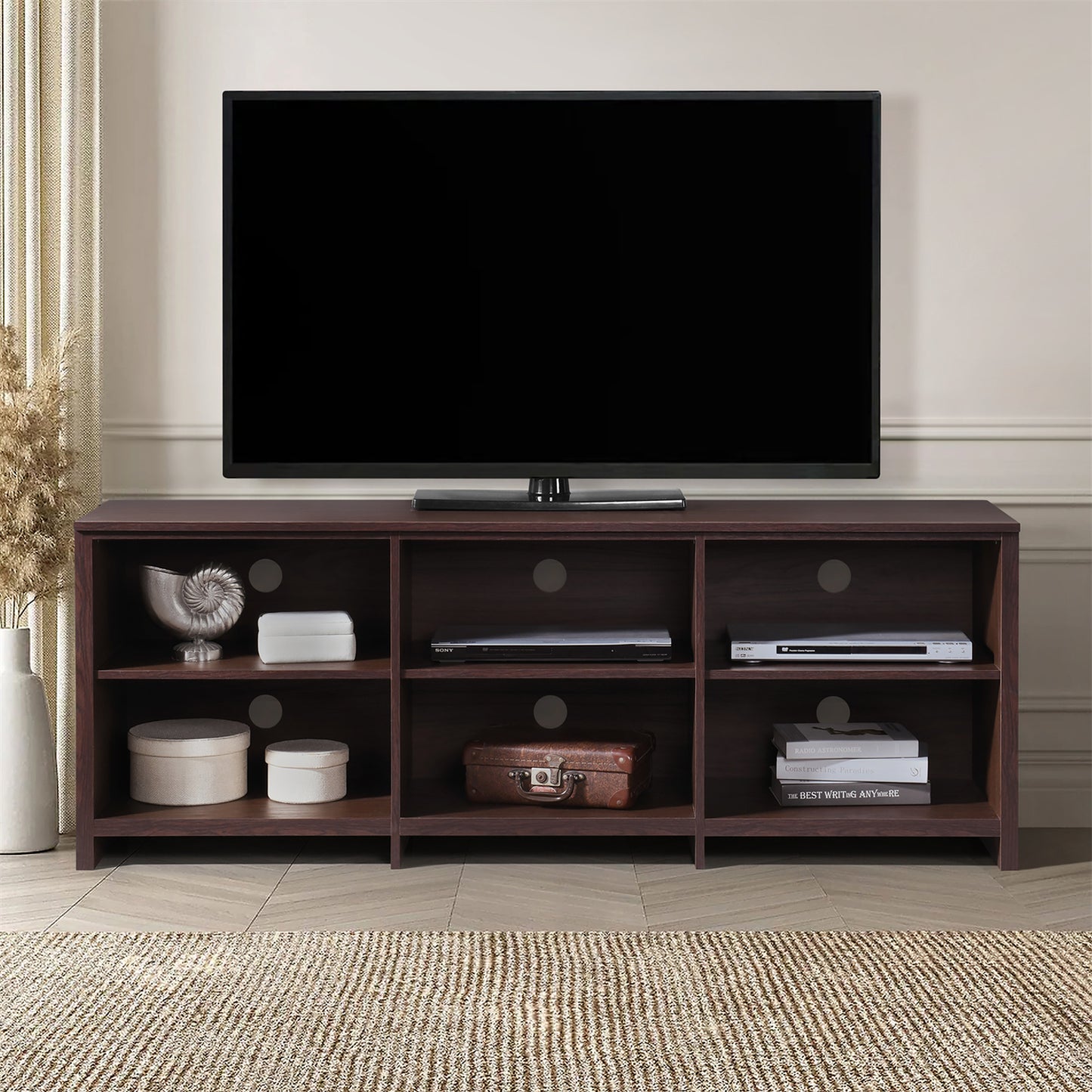 65 in. Modern TV Stand For TVs Up To 62" With 6 Open Shelves, Modern Entertainment Center With Storage, TV Console Table Media Cabinet For Living Room, Bedroom And Office