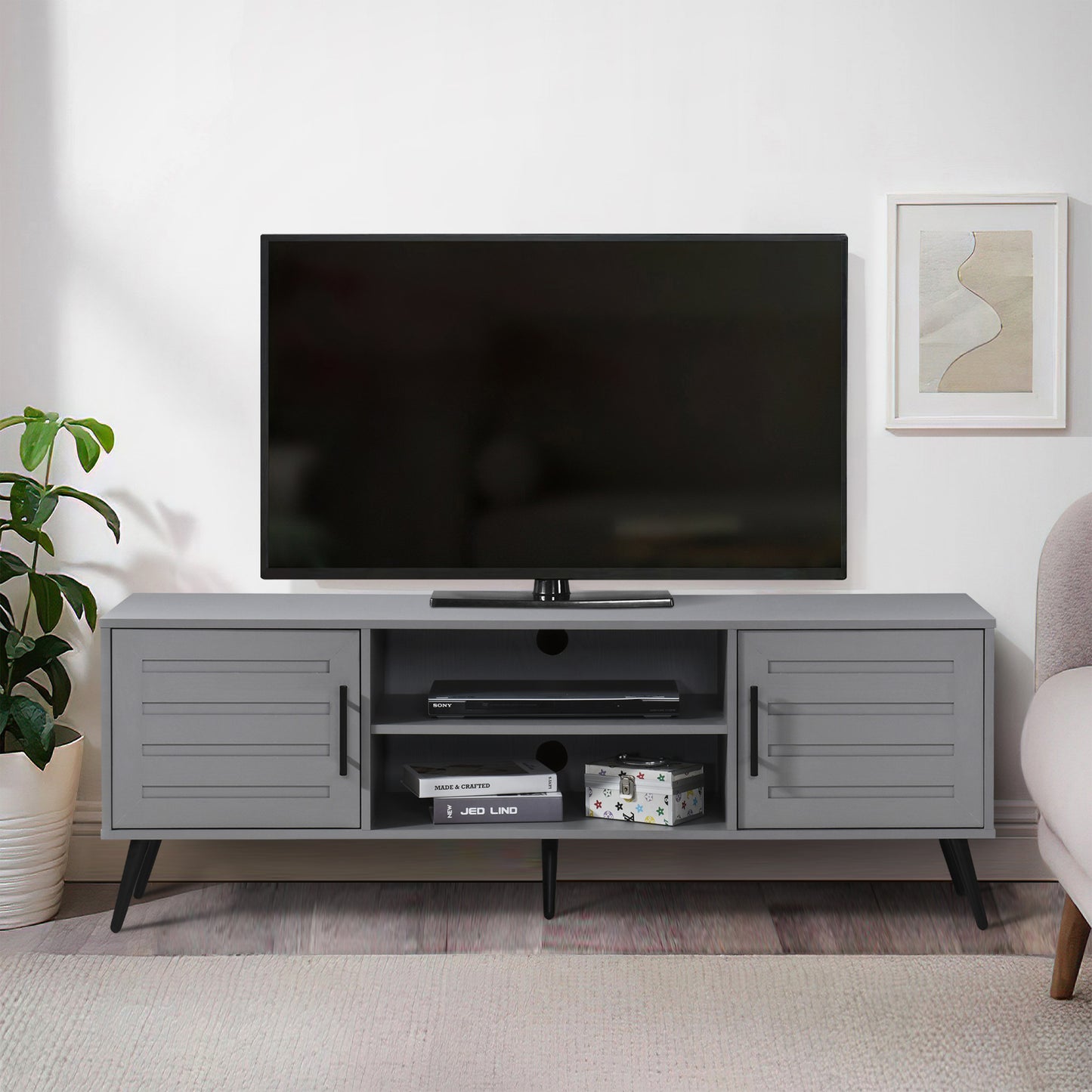 59 in. Wood TV Stand with 2 Storage Cabinets Fits TV's up to 65 in.
