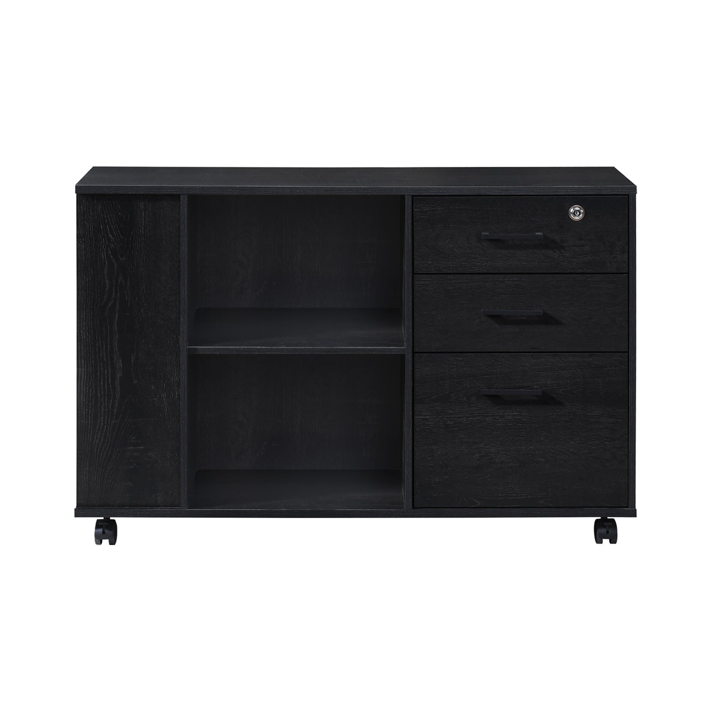 3-Drawer 39in. W Rolling Lateral Filing Cabinet with Locker and Open Storage Shelves for Home Office and Kids Room