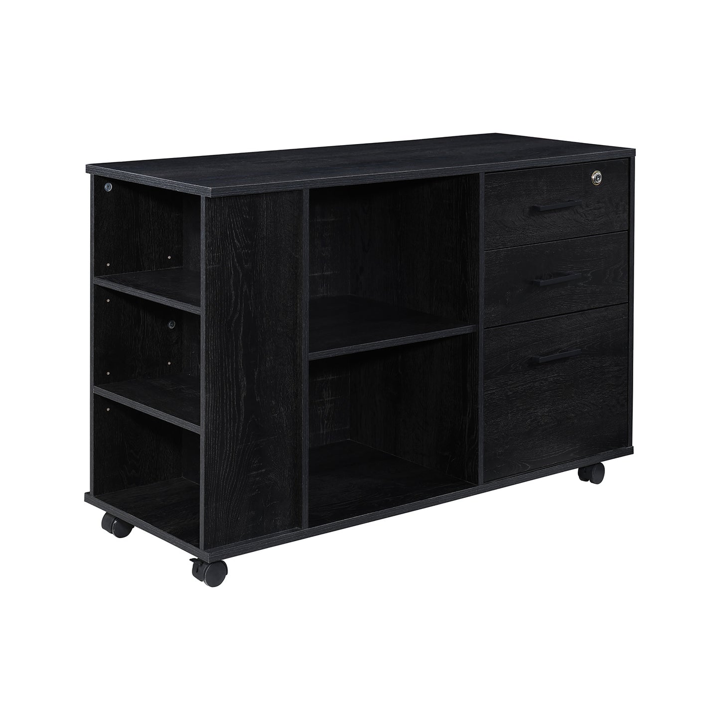 3-Drawer 39in. W Rolling Lateral Filing Cabinet with Locker and Open Storage Shelves for Home Office and Kids Room