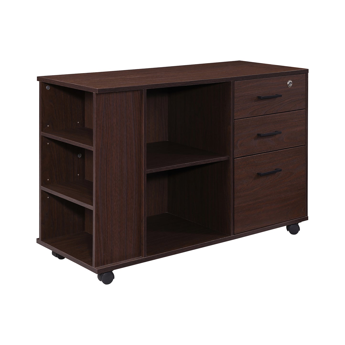 3-Drawer 39in. W Rolling Lateral Filing Cabinet with Locker and Open Storage Shelves for Home Office and Kids Room