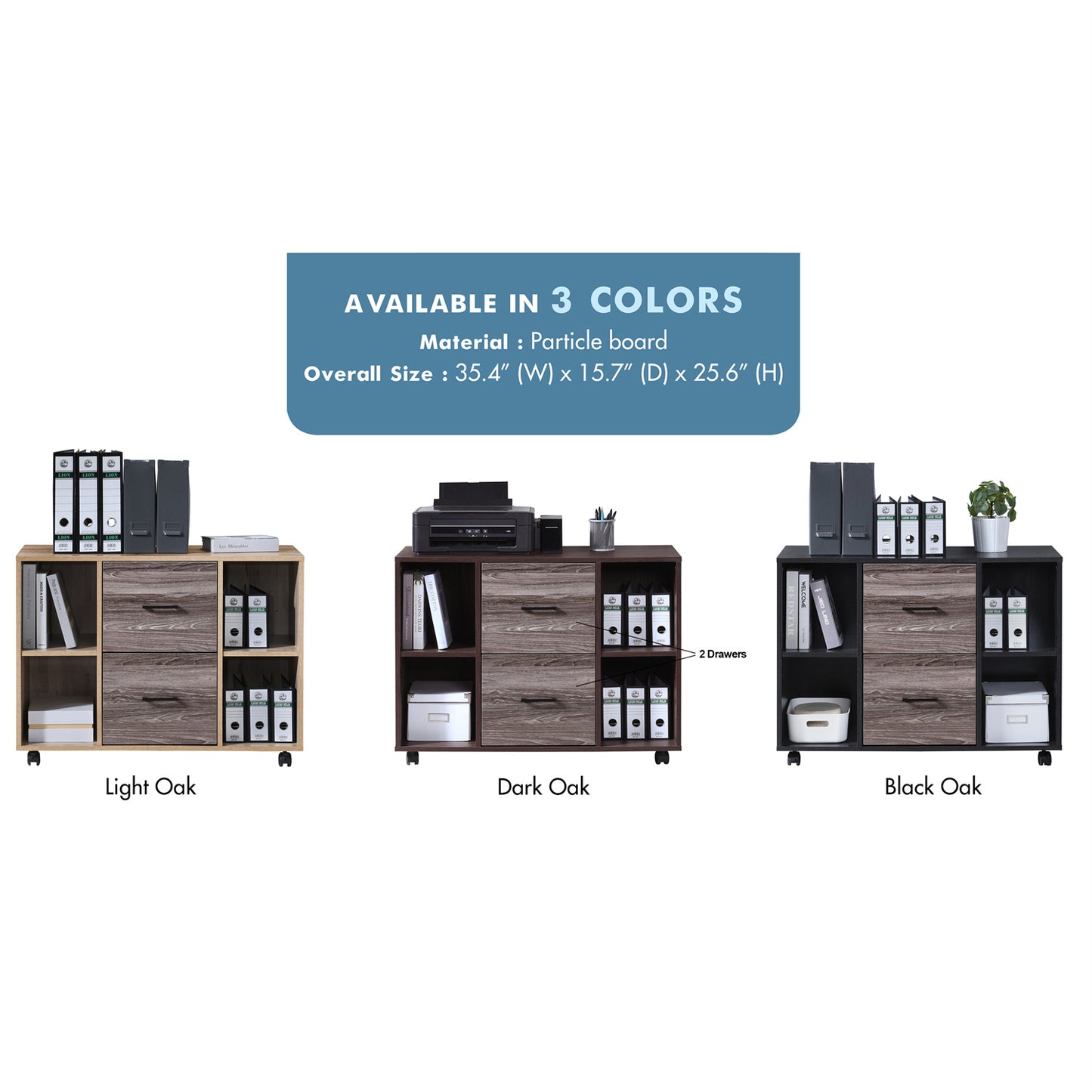 2-Drawer 39in. W File Cabinet for Home Office, Mobile Lateral Filing Cabinet, Printer Stand with Open Storage Shelves for Kids Room