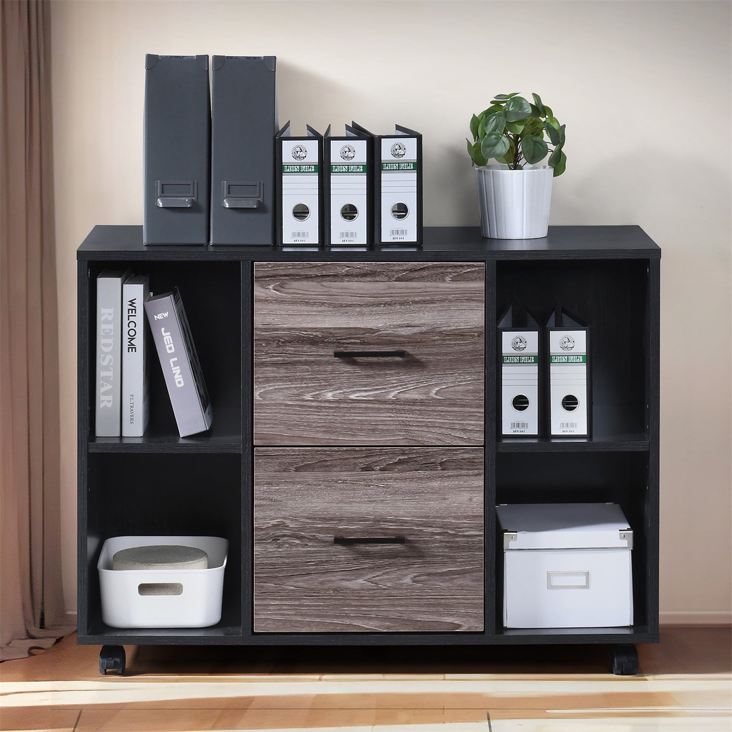 2-Drawer 39in. W File Cabinet for Home Office, Mobile Lateral Filing Cabinet, Printer Stand with Open Storage Shelves for Kids Room