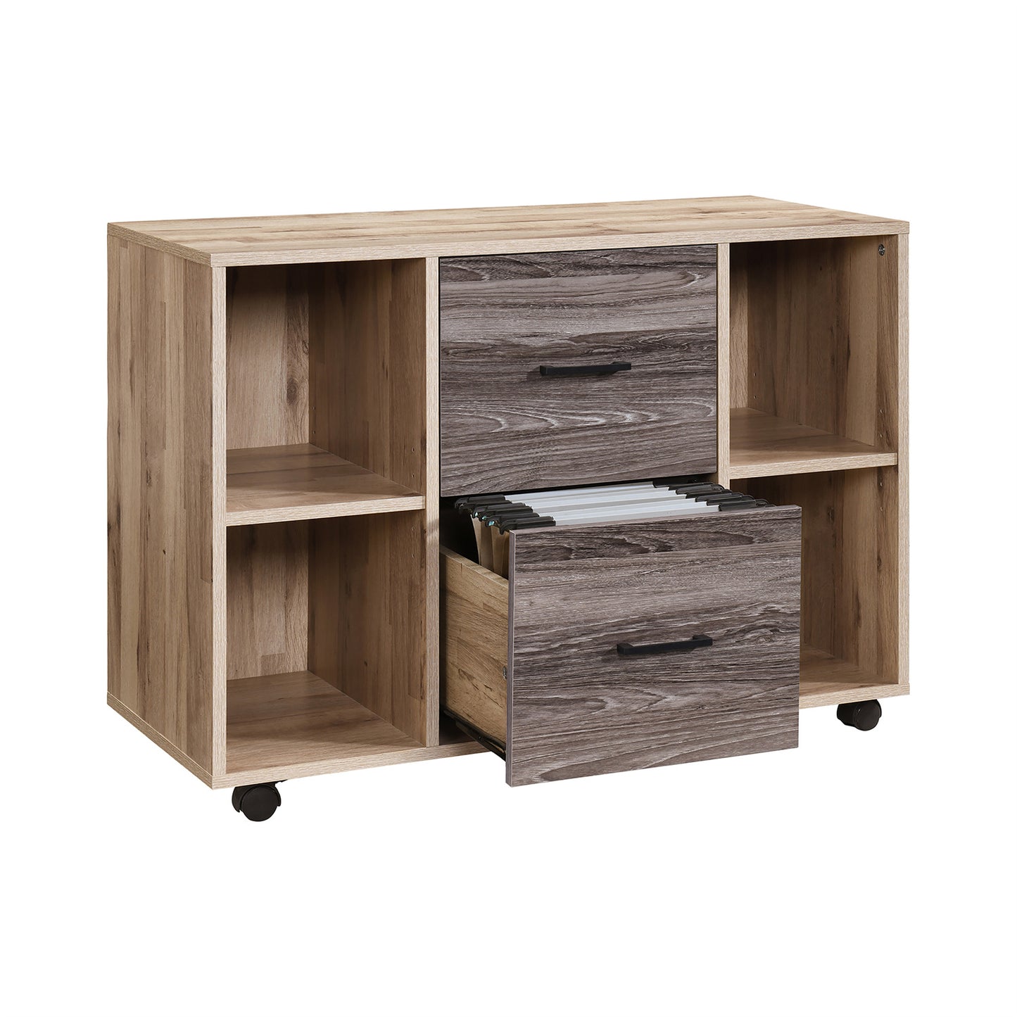 2-Drawer 39in. W File Cabinet for Home Office, Mobile Lateral Filing Cabinet, Printer Stand with Open Storage Shelves for Kids Room