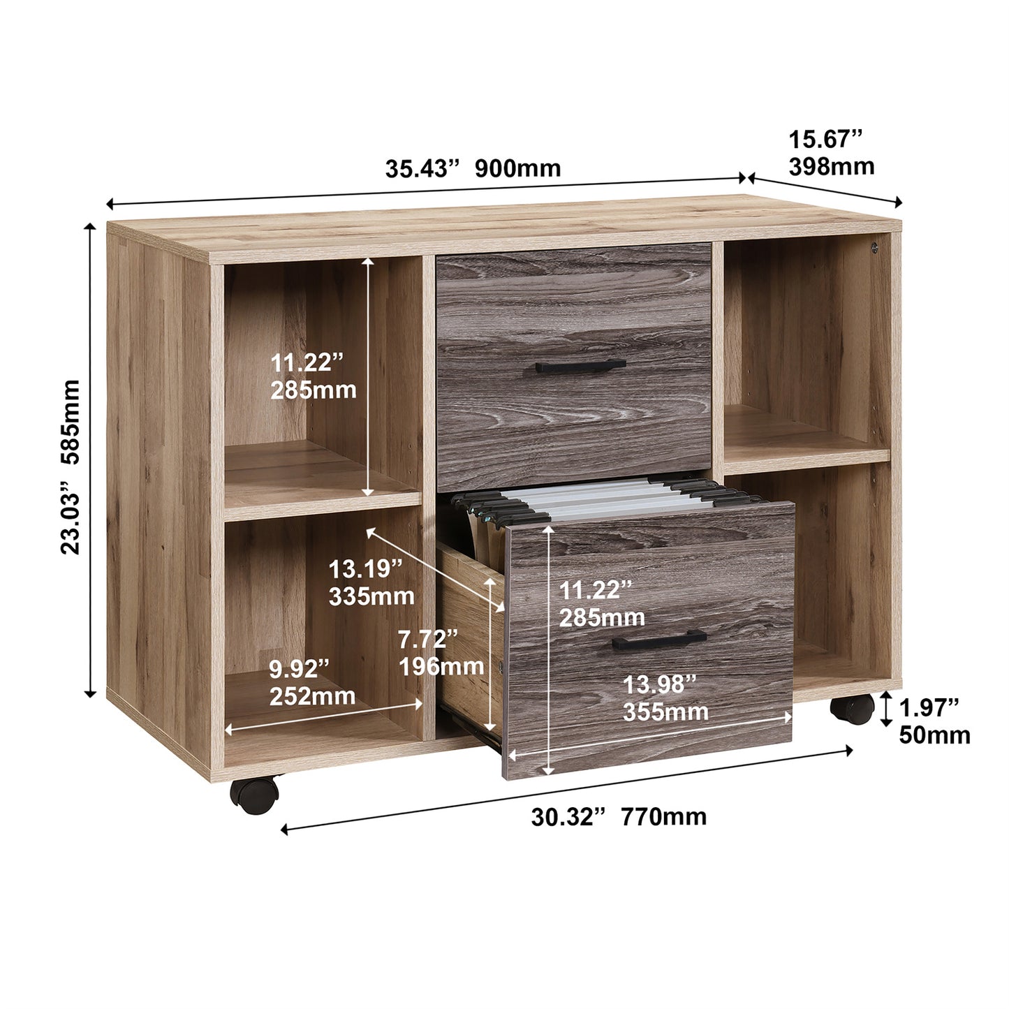 2-Drawer 39in. W File Cabinet for Home Office, Mobile Lateral Filing Cabinet, Printer Stand with Open Storage Shelves for Kids Room