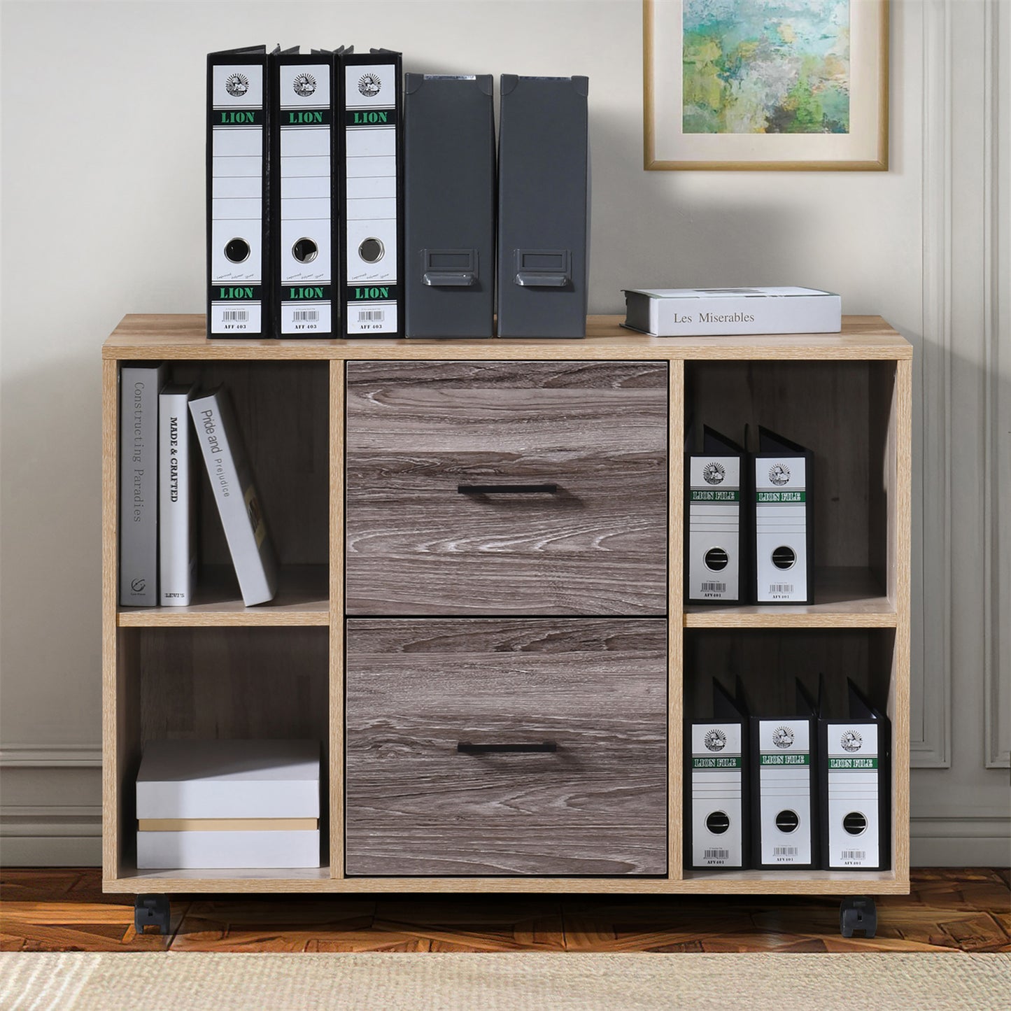2-Drawer 39in. W File Cabinet for Home Office, Mobile Lateral Filing Cabinet, Printer Stand with Open Storage Shelves for Kids Room