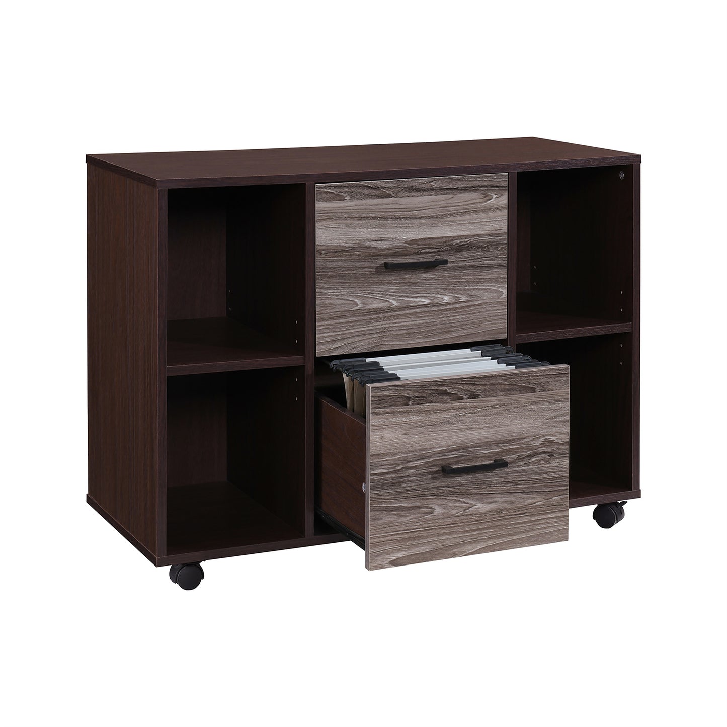 2-Drawer 39in. W File Cabinet for Home Office, Mobile Lateral Filing Cabinet, Printer Stand with Open Storage Shelves for Kids Room