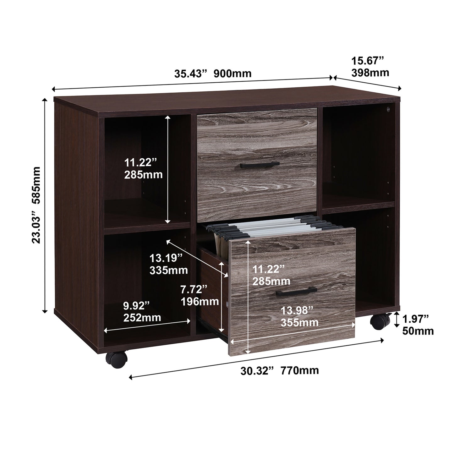 2-Drawer 39in. W File Cabinet for Home Office, Mobile Lateral Filing Cabinet, Printer Stand with Open Storage Shelves for Kids Room