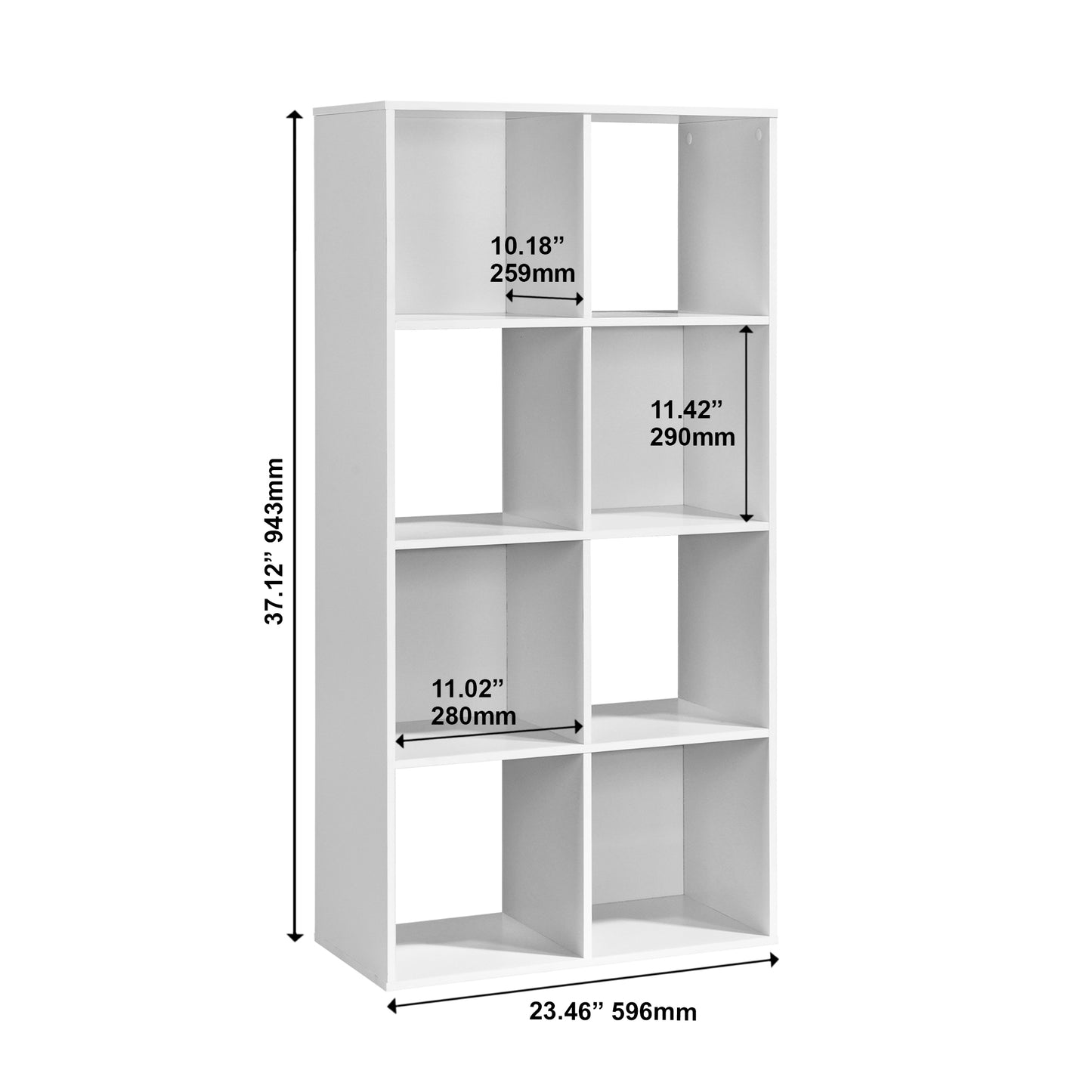 37.13 in. H x 23.47 in. W x 11.61 in. D White Wood 8-Cube Storage Organizer