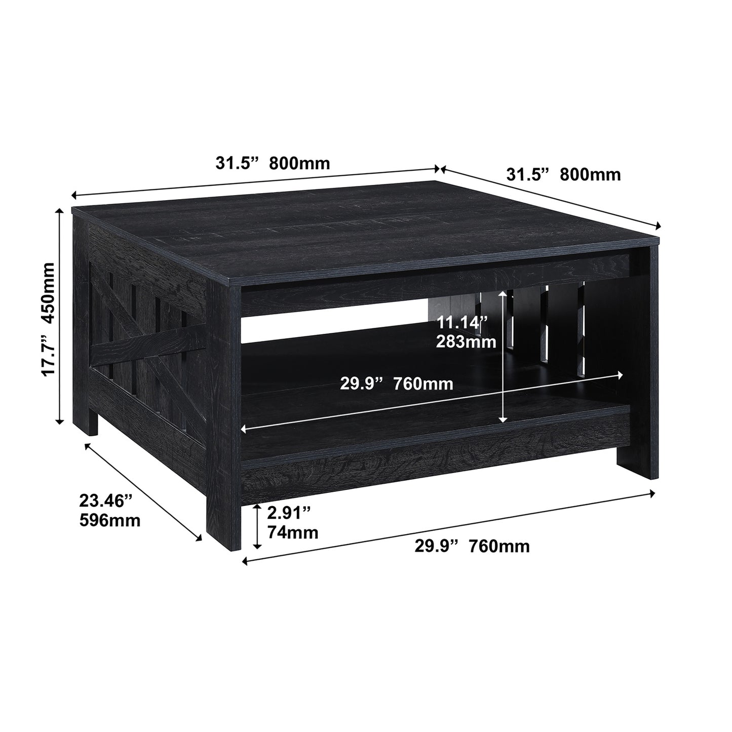 31.5 in. Farmhouse Square Coffee Table with Open Storage for Living Room