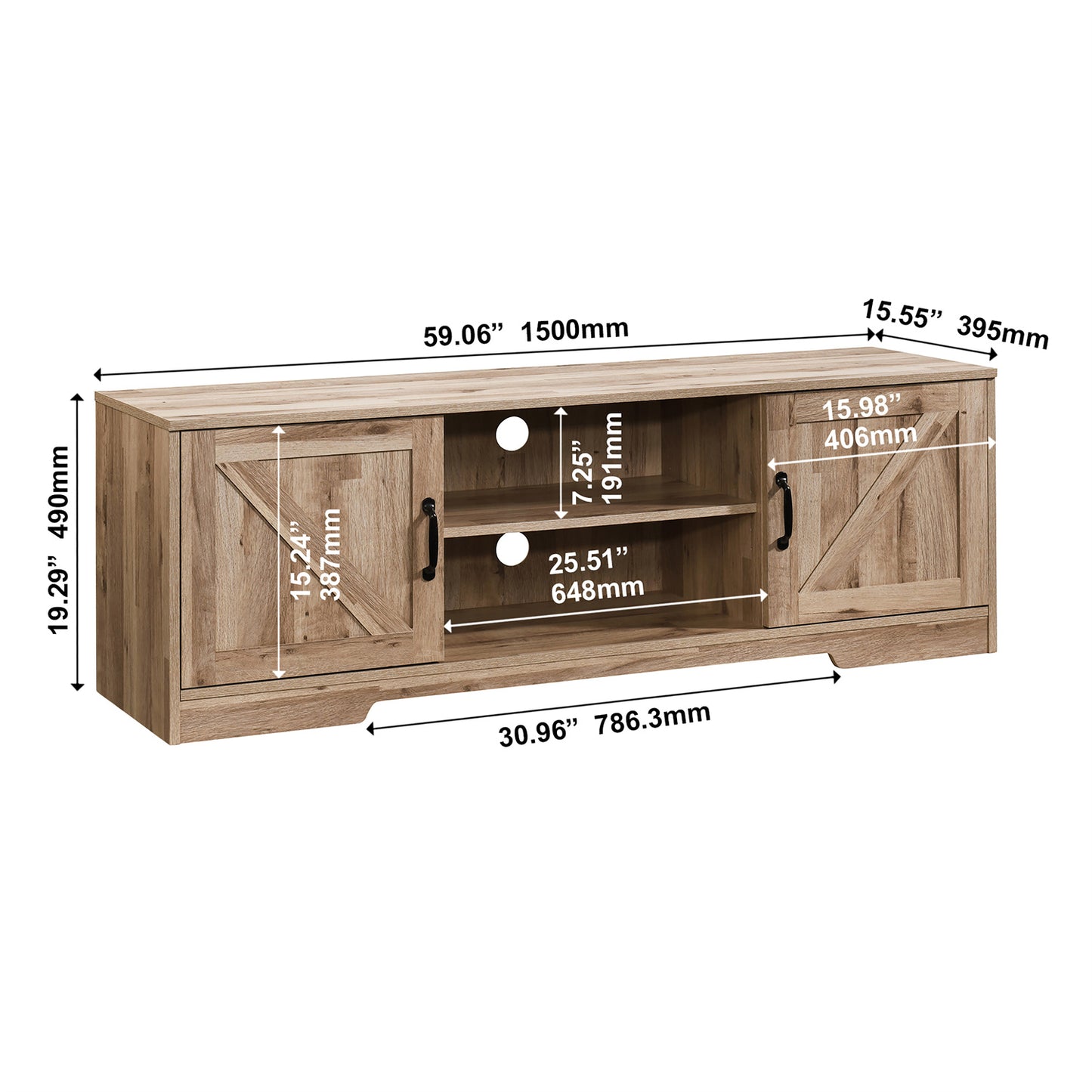 59 in. Farmhouse TV Stand For TVs Up To 59" with 2 Storage Cabinets, Wood Barn Door Media Television Console Table With Storage, Modern Entertainment Center For Living Room