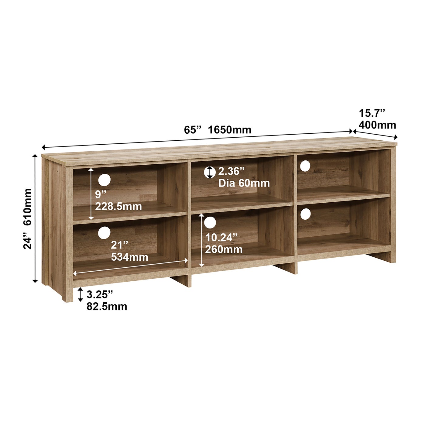 65 in. Modern TV Stand For TVs Up To 62" With 6 Open Shelves, Modern Entertainment Center With Storage, TV Console Table Media Cabinet For Living Room, Bedroom And Office