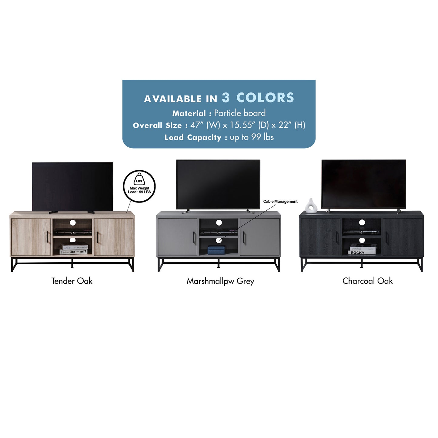 47 in. Wood TV Stand with 2 Storage Cabinets Fits TV's up to 50 in.
