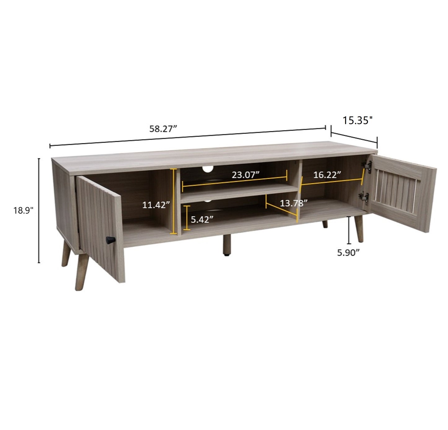 58.27 in. Wood TV Stand with 2 Storage Cabinets Fits TV's up to 65 in.