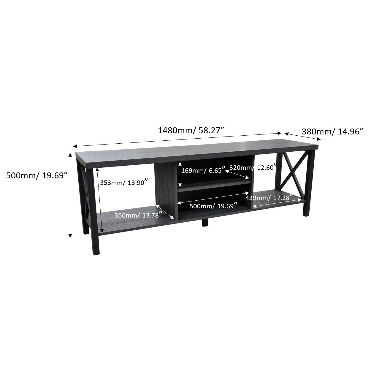 58.27 in. Wood TV Stand with 4 Storage Shelves Fits TV's up to 65 in.