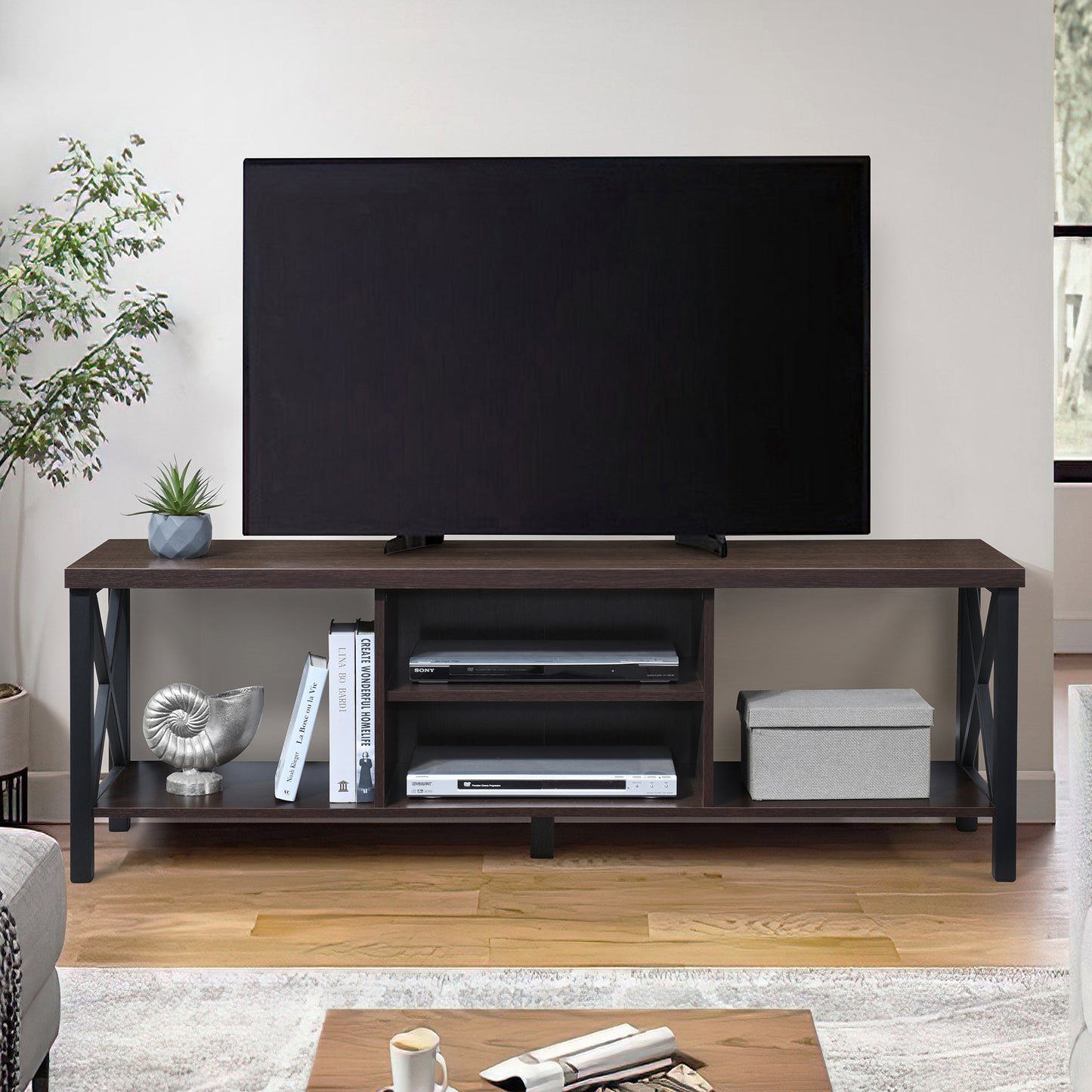 58.27 in. Wood TV Stand with 4 Storage Shelves Fits TV's up to 65 in.