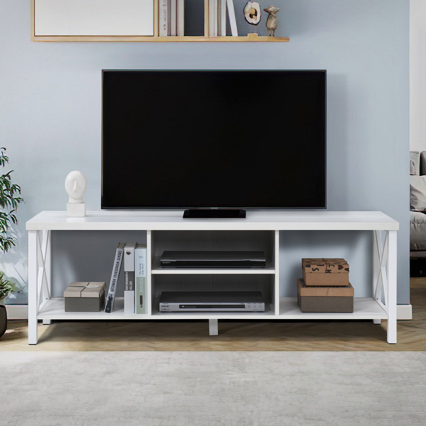 58.27 in. Wood TV Stand with 4 Storage Shelves Fits TV's up to 65 in.