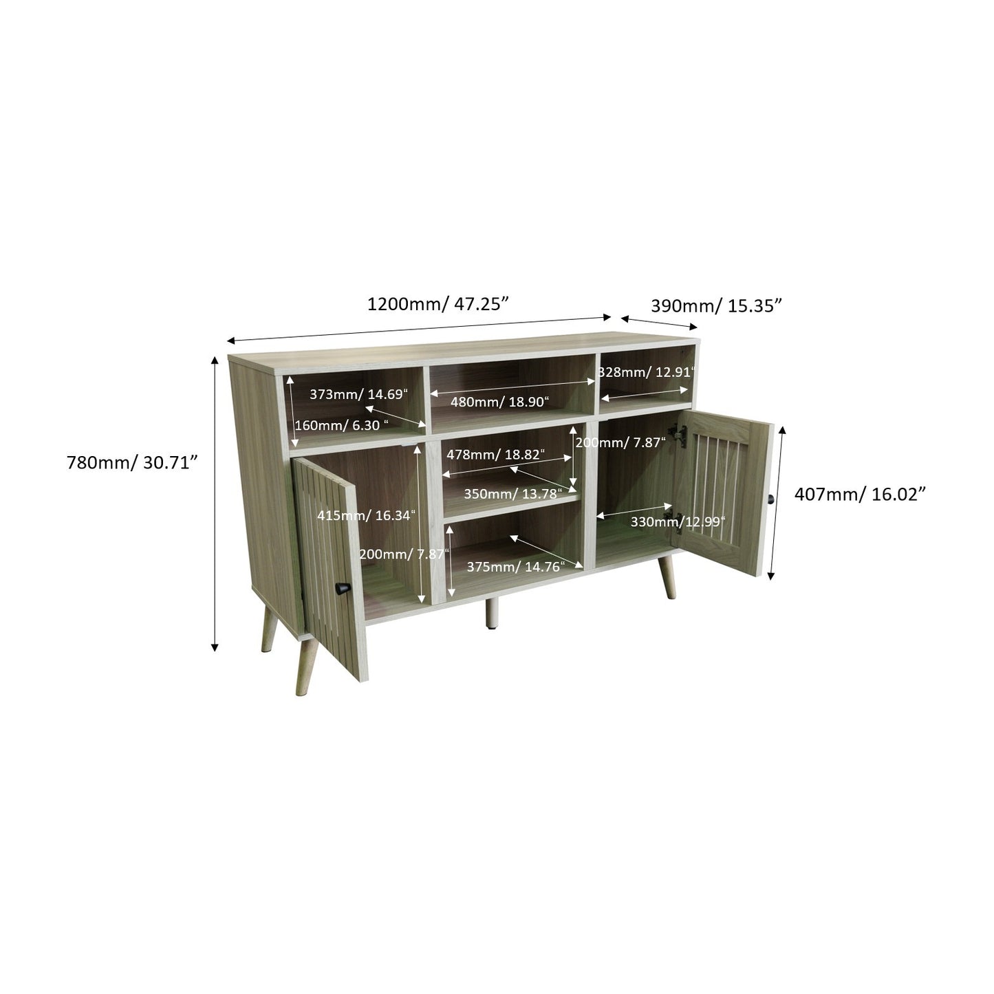 47.25 in. Wood TV Stand with 2 Storage Cabinets Fits TV's up to 55 in.