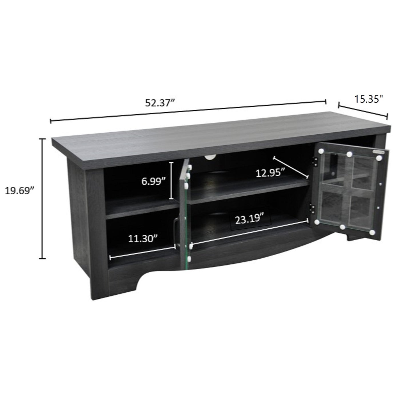 52.37 in.  Wood TV Stand with 1 Glass-fronted Storage Cabinets Fits TV's up to 60 in.