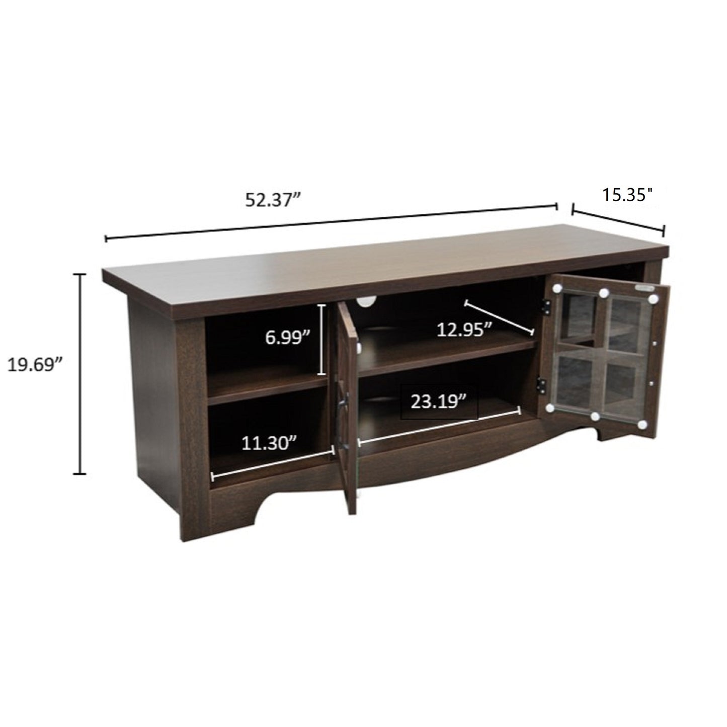 52.37 in.  Wood TV Stand with 1 Glass-fronted Storage Cabinets Fits TV's up to 60 in.