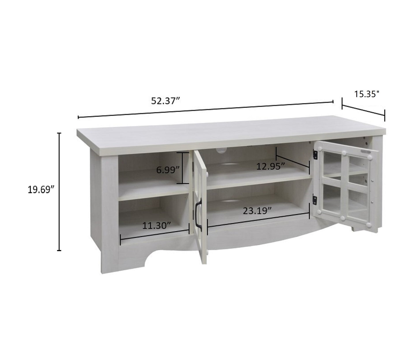 52.37 in.  Wood TV Stand with 1 Glass-fronted Storage Cabinets Fits TV's up to 60 in.