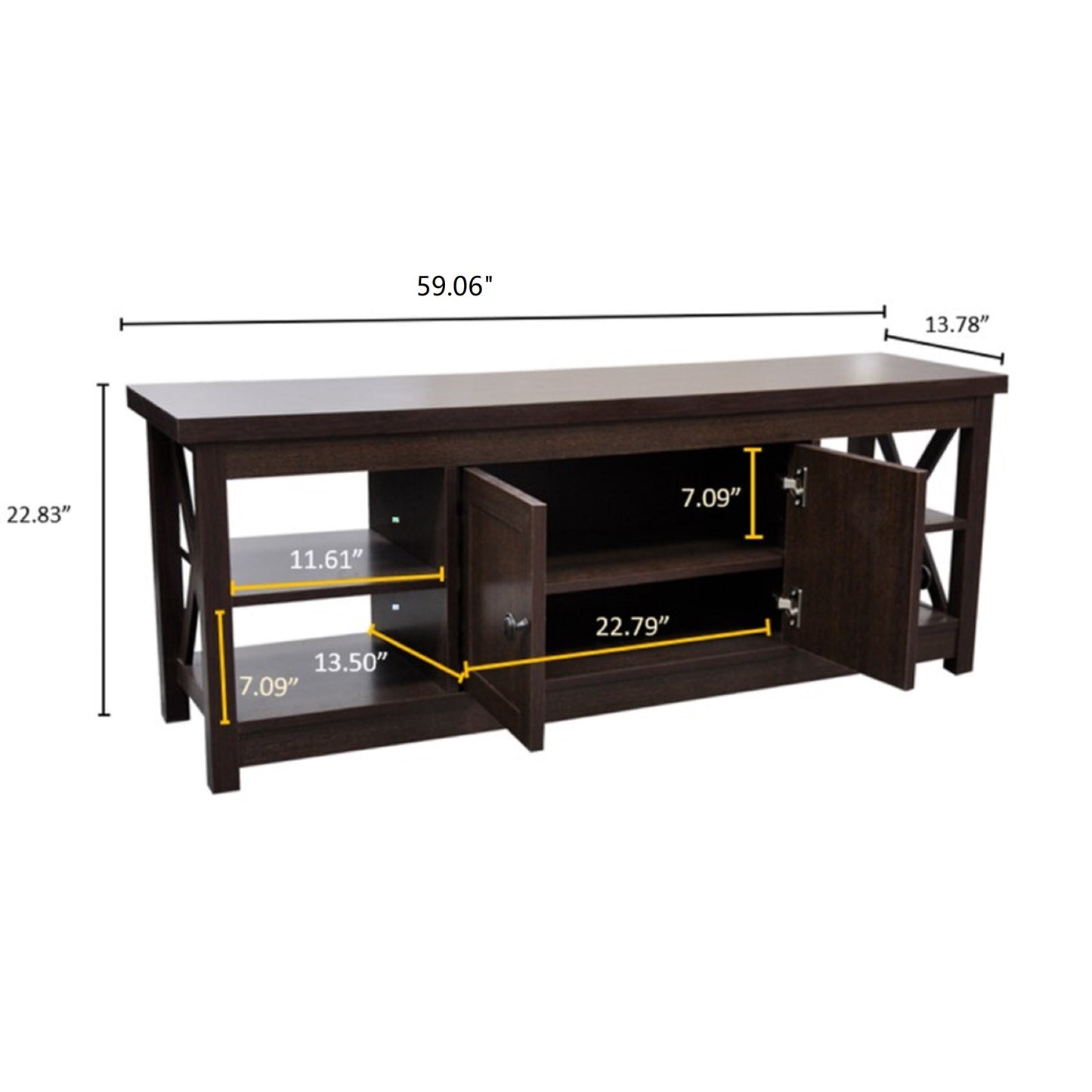59.06 in. Wood TV Stand with 1 Storage Cabinets Fits TV's up to 65 in.