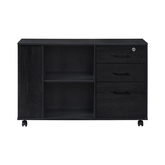 3-Drawer 39in. W Rolling Lateral Filing Cabinet with Locker and Open Storage Shelves for Home Office and Kids Room