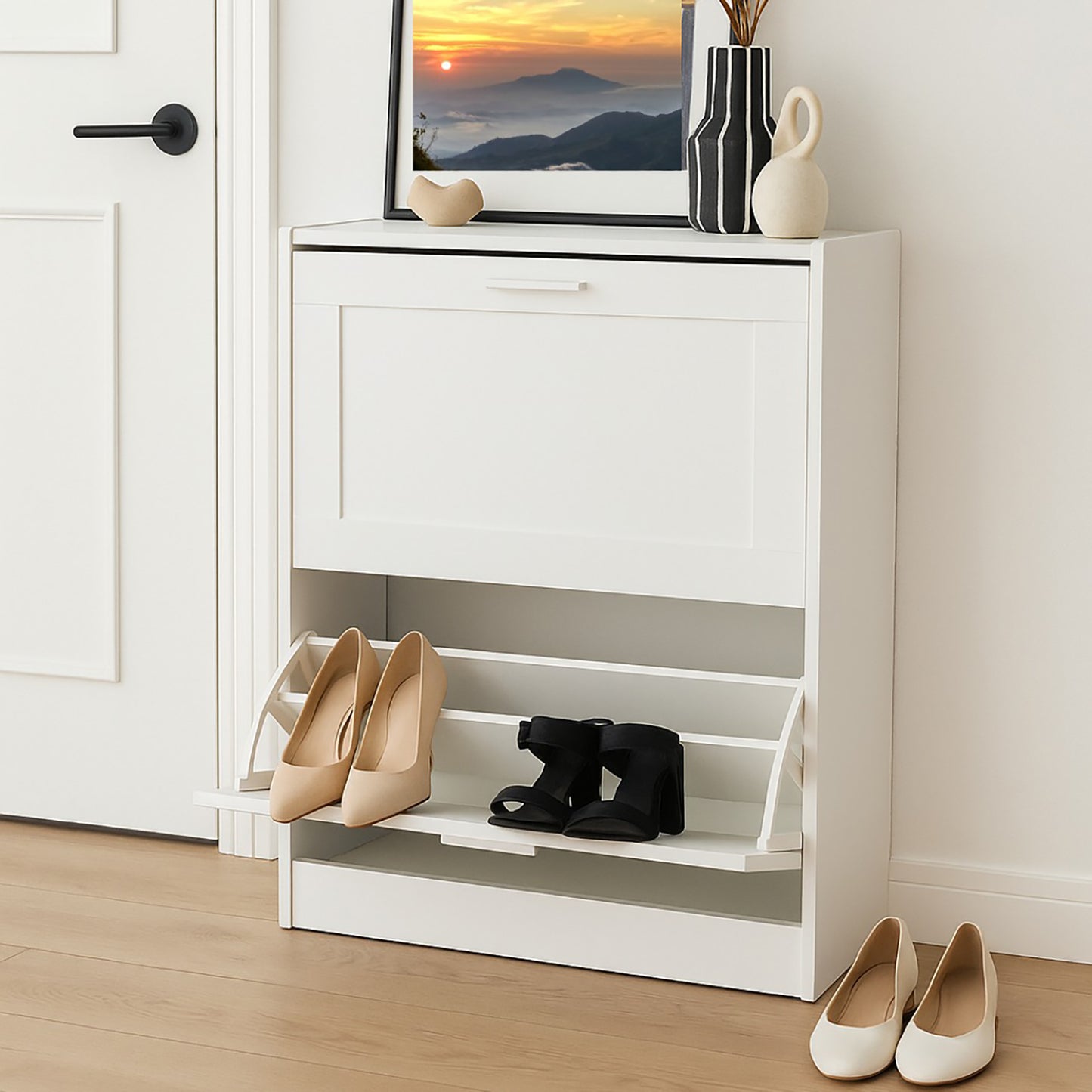 31 in. H x 24 in. W White Titanium Wood Shoe Storage Cabinet